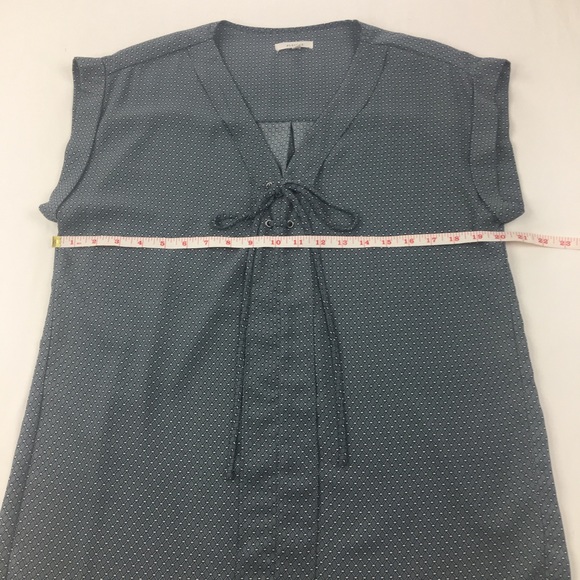 Pleione Lace-Up Pleat Grey Honey Blouse EUC Work - Picture 6 of 8